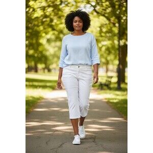 Catherines 18W Capri Pants White Elastic Zip Cuffs